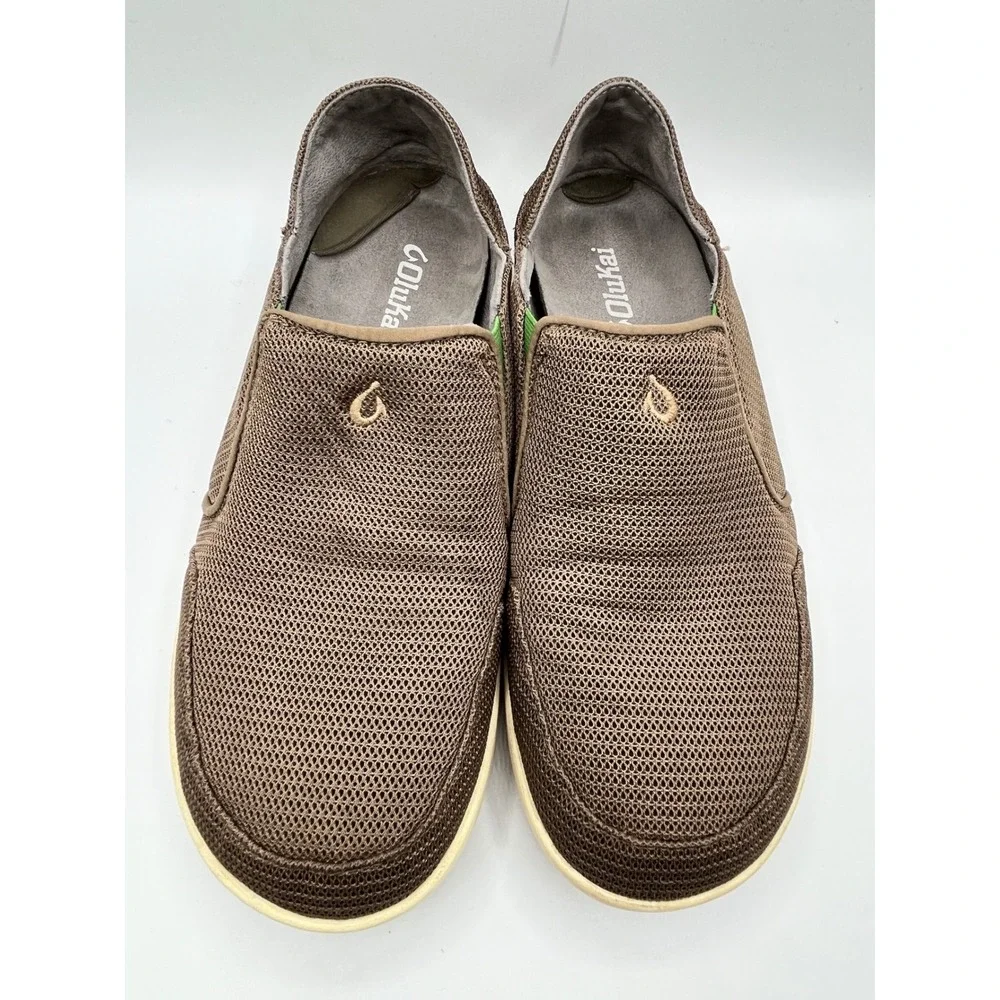 OluKai Nohea Mesh Mens Slip On Shoes Brown Dark Wood Mustang 10188-13AP Size 8.5